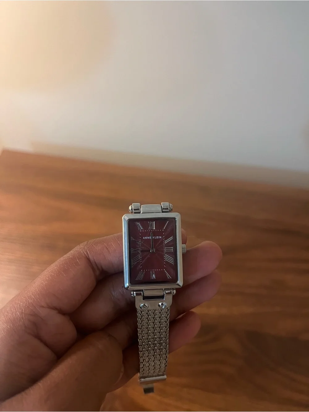 Anne Klein Silver Mesh Bracelet Watch with Red Dial- RARE!